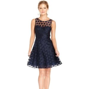 Betsey Johnson Sleeveless Illusion Polka-Dot Dress